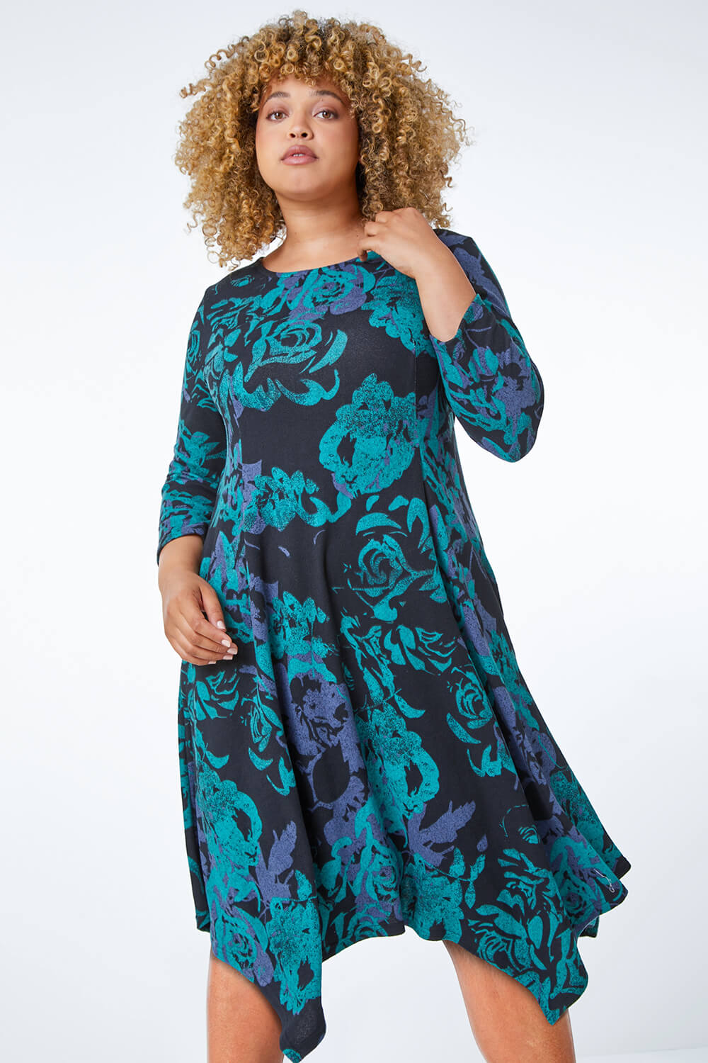 Green Curve Floral Print Tunic Dress, Image 2 of 5