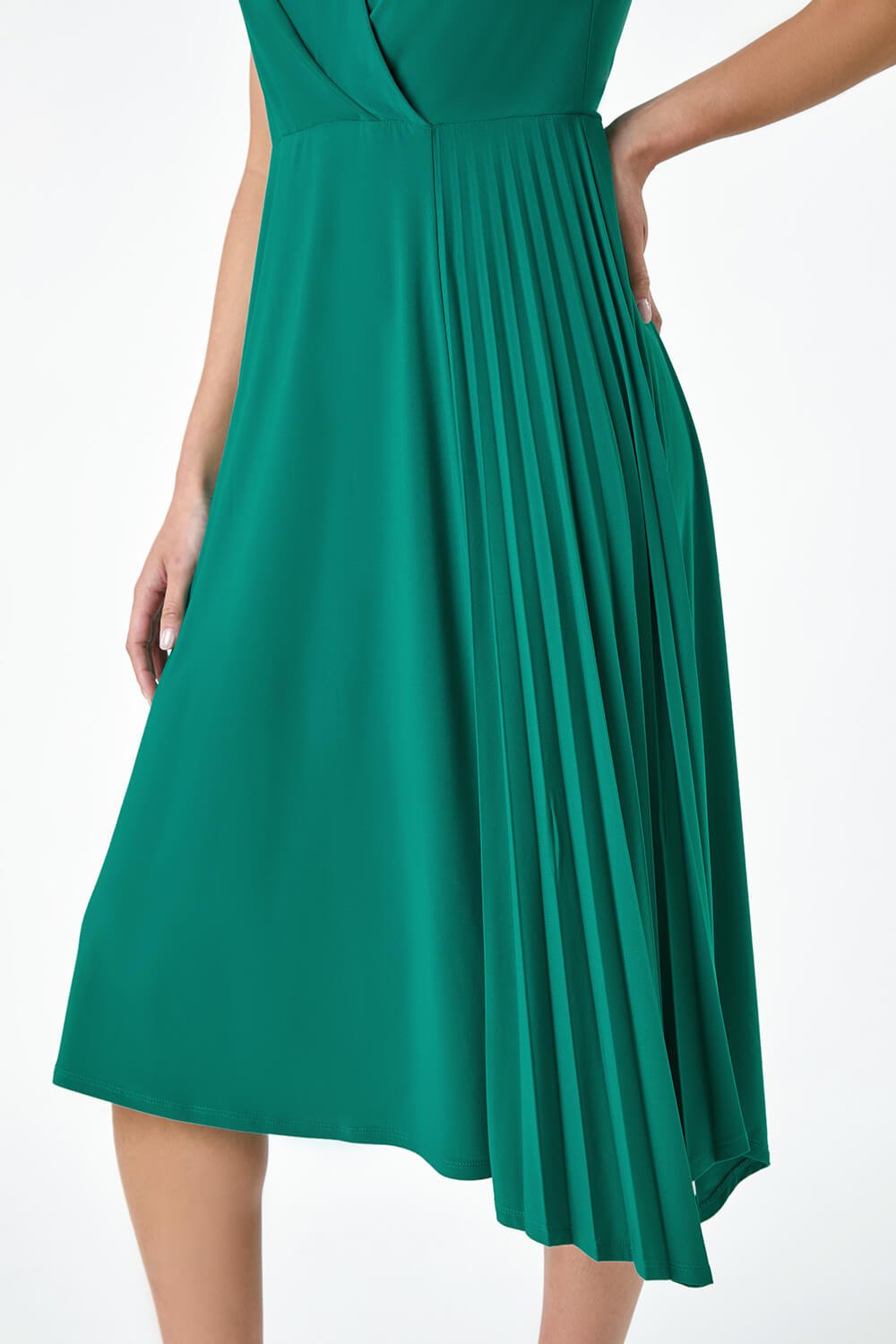 Teal Petite Pleat Detail Stretch Wrap Dress, Image 5 of 5