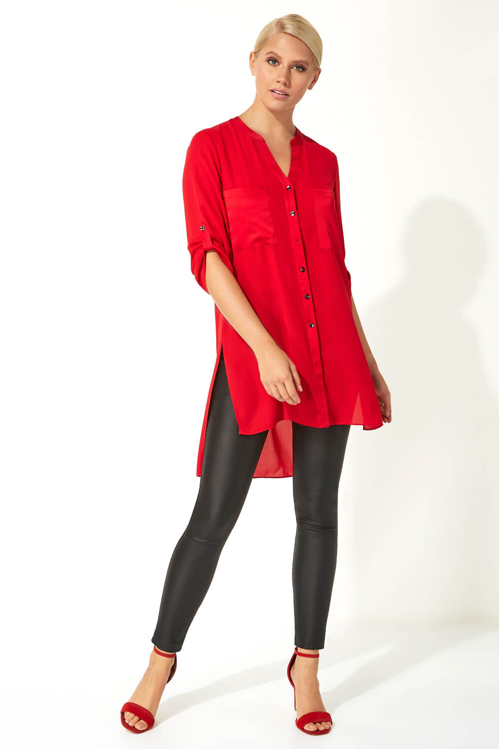 Red Longline Button Through Blouse, Image 2 of 5