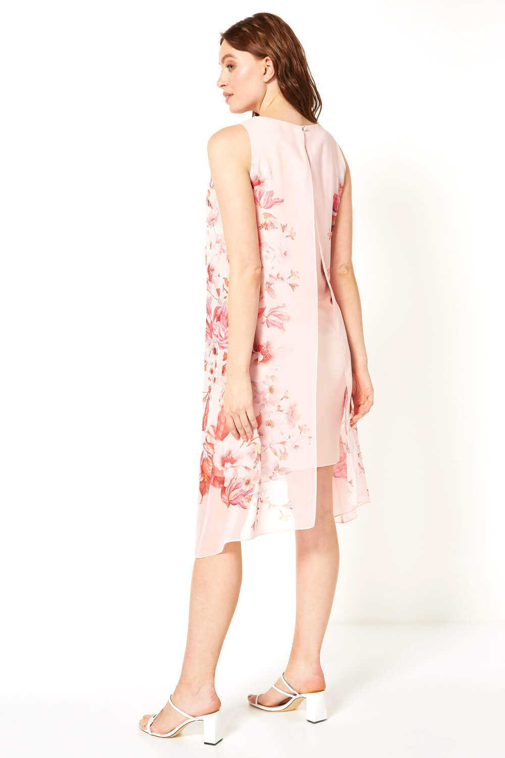 Light Pink Floral Chiffon Layer Embellished Shift Dress, Image 2 of 4