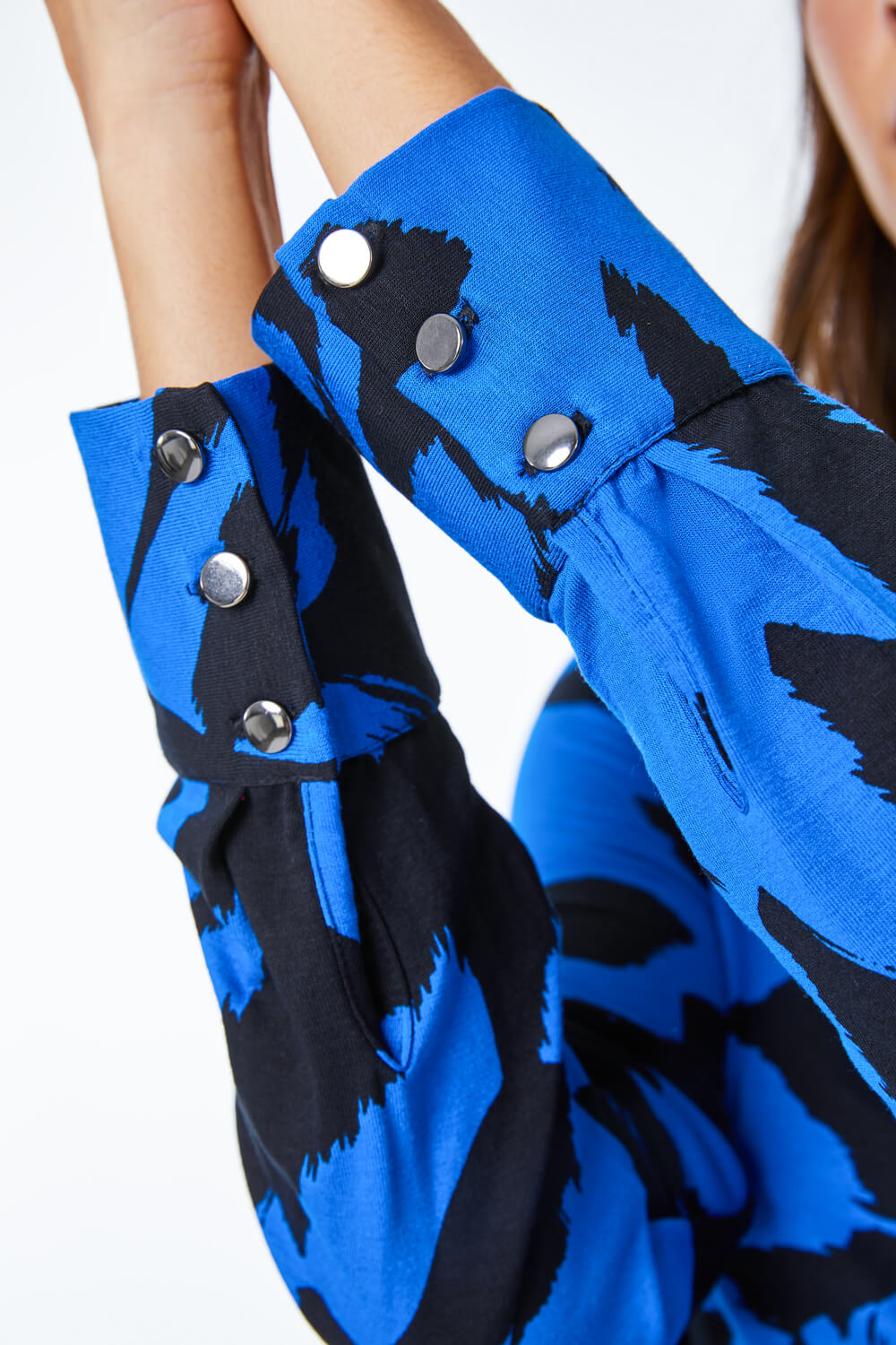 Royal Blue Abstract Animal Jersey Stretch Shirt, Image 5 of 5