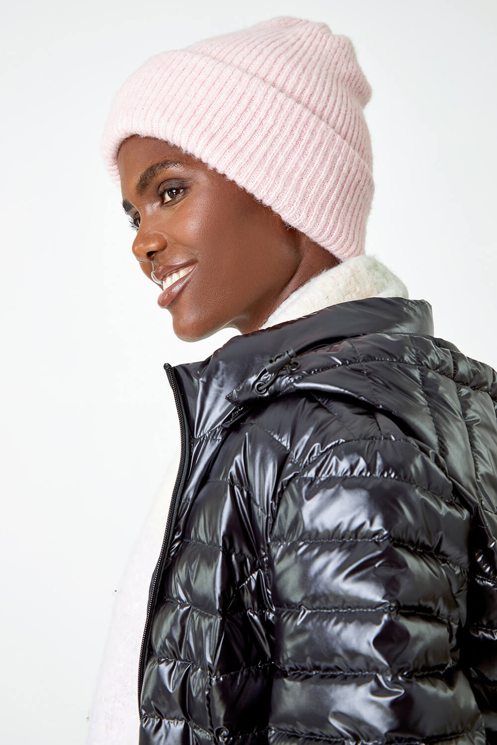 Light Pink Soft Ribbed Stretch Knit Hat, Image 3 of 5
