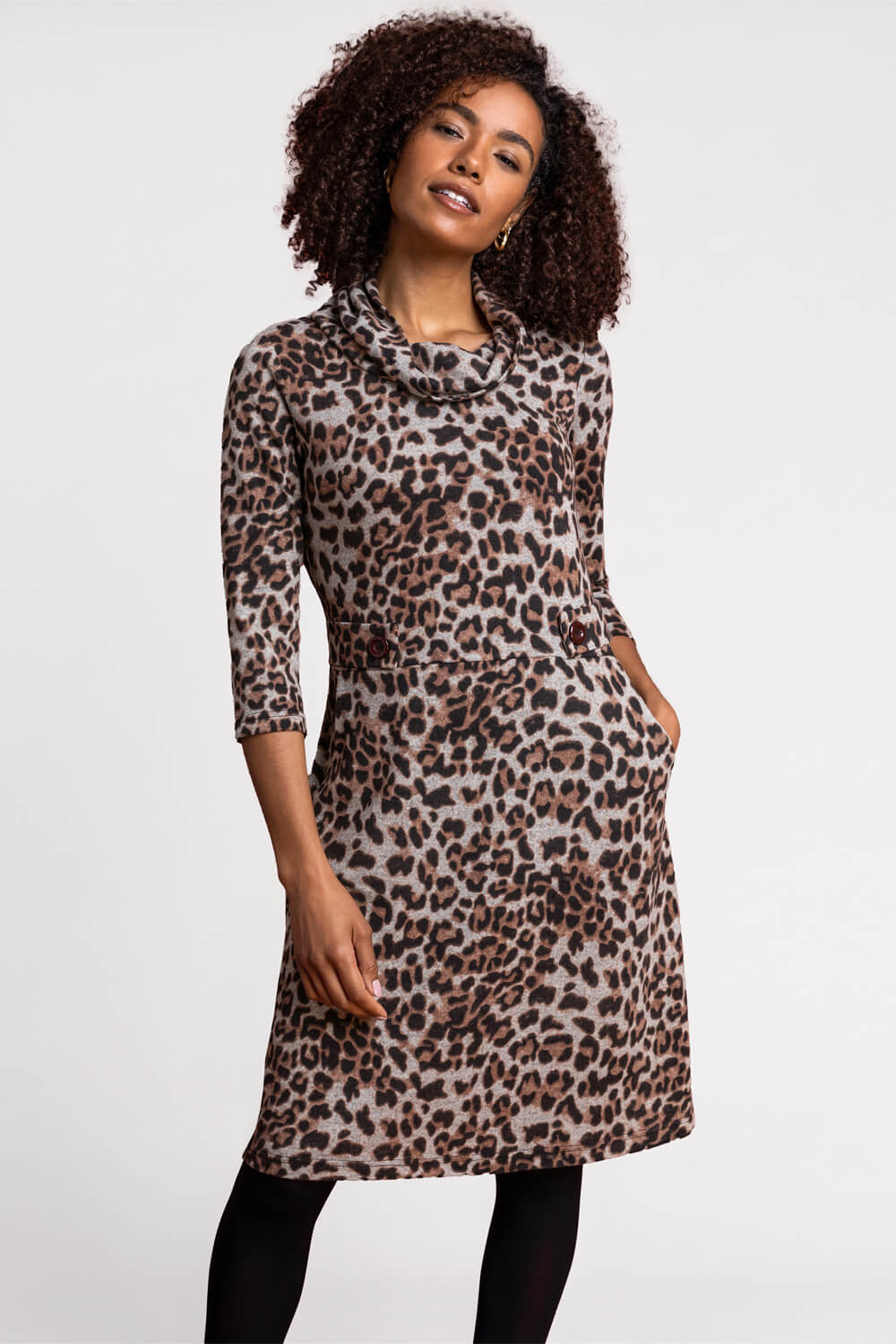 Leopard Print Cowl Neck Dress