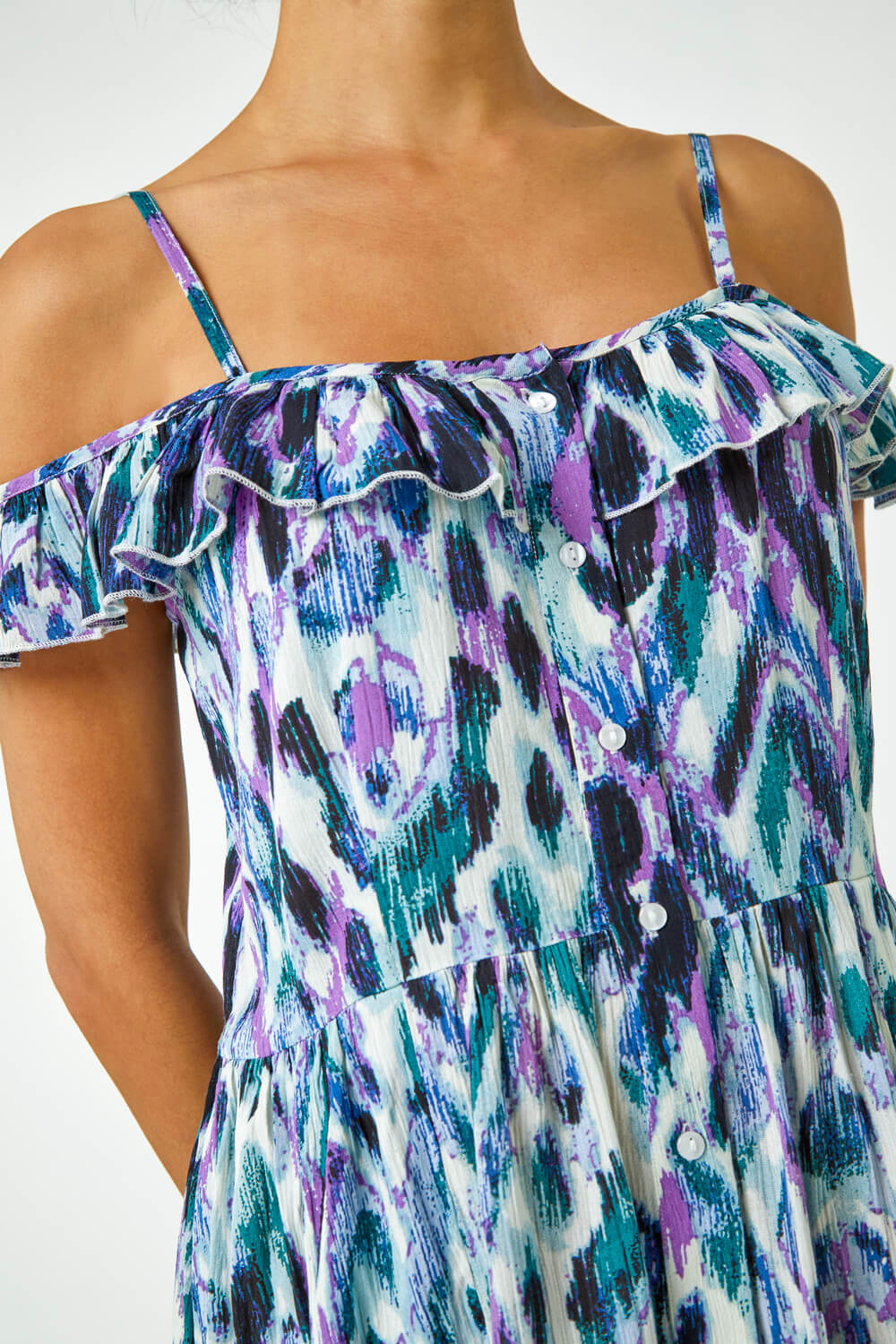 Purple Cold Shoulder Printed Midi Dress, Image 5 of 5