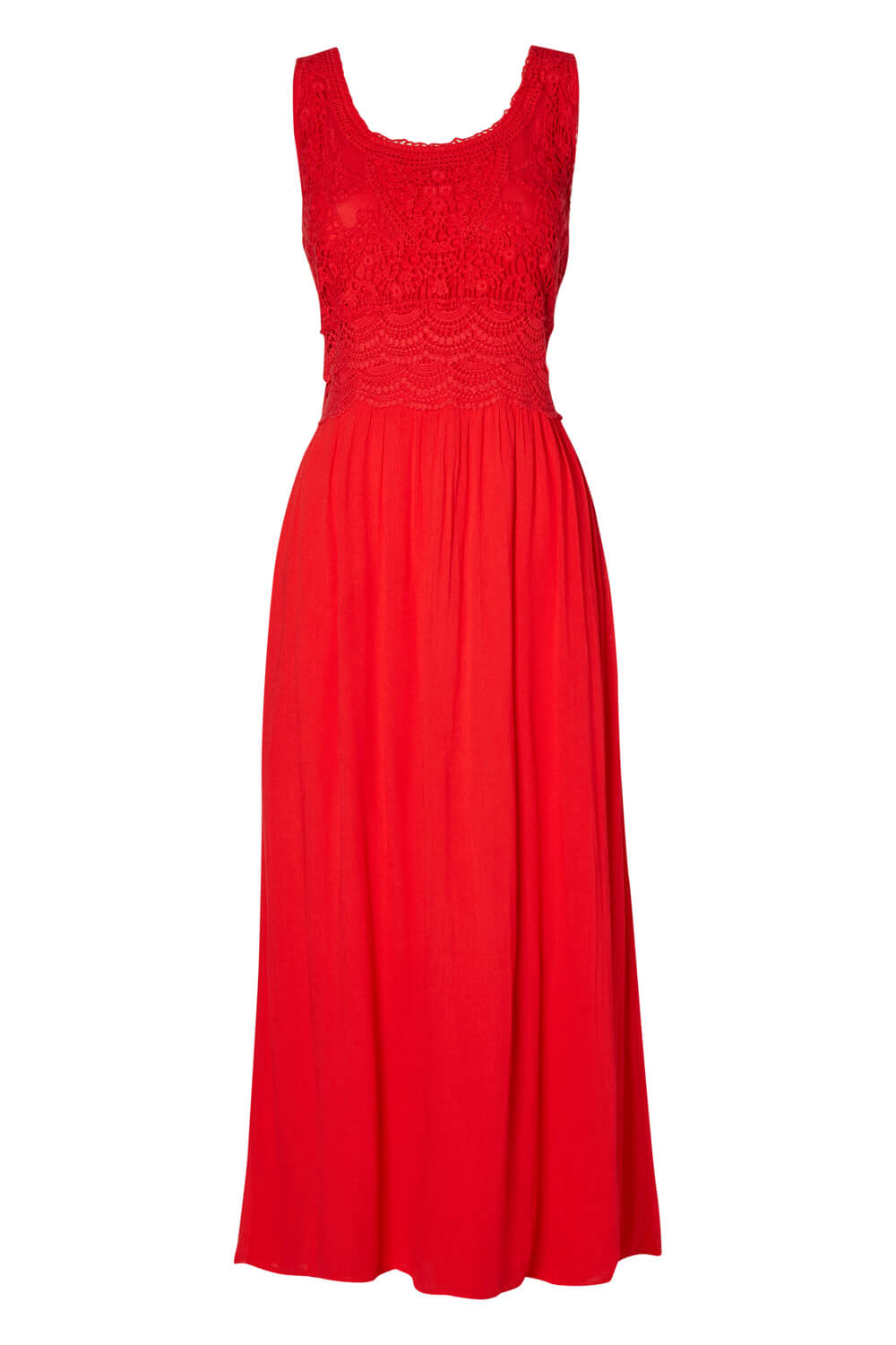 Red Cotton Embroidered Maxi Dress, Image 3 of 3