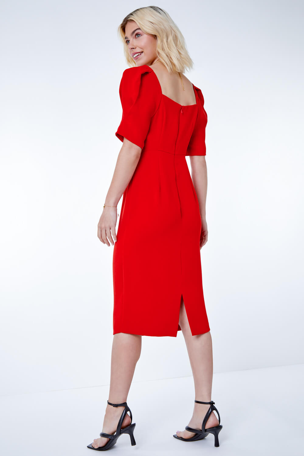 Red Sweetheart Neck Fitted Dress , Image 3 of 5