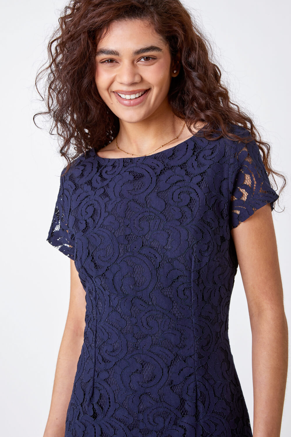 Navy  Lace Fitted Dress, Image 4 of 5