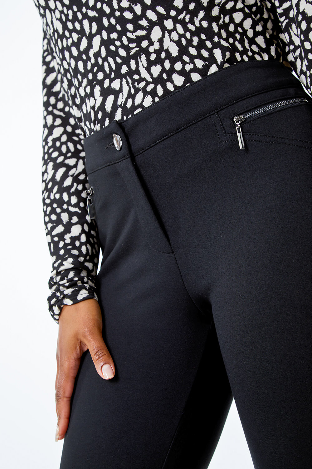 Zip Detail Stretch Trouser in Black - Roman Originals UK