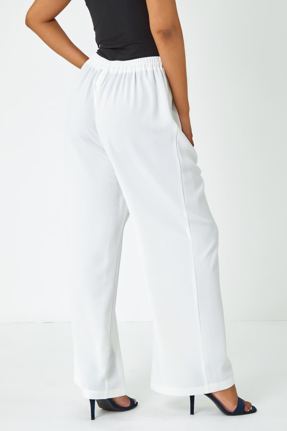 Ivory  Petite Wide Leg Stretch Trousers, Image 3 of 6