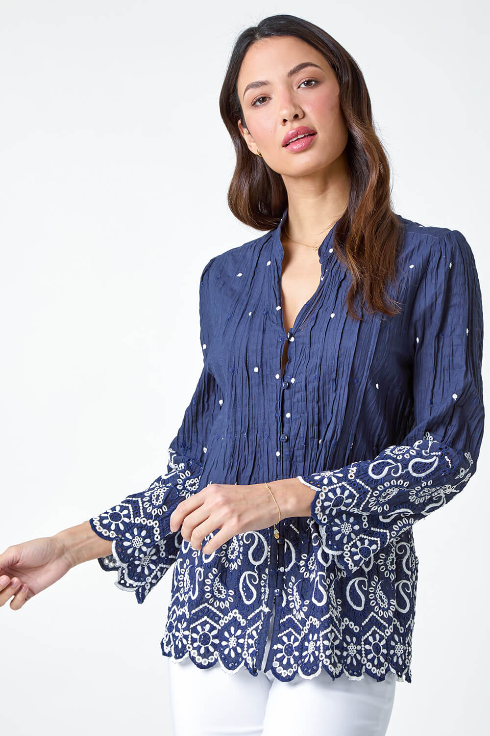 Cotton Paisley Embroidered Blouse