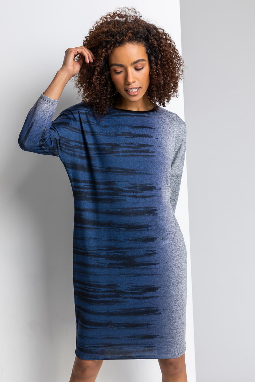 Navy  Ombre Animal Print Slouch Dress, Image 4 of 4