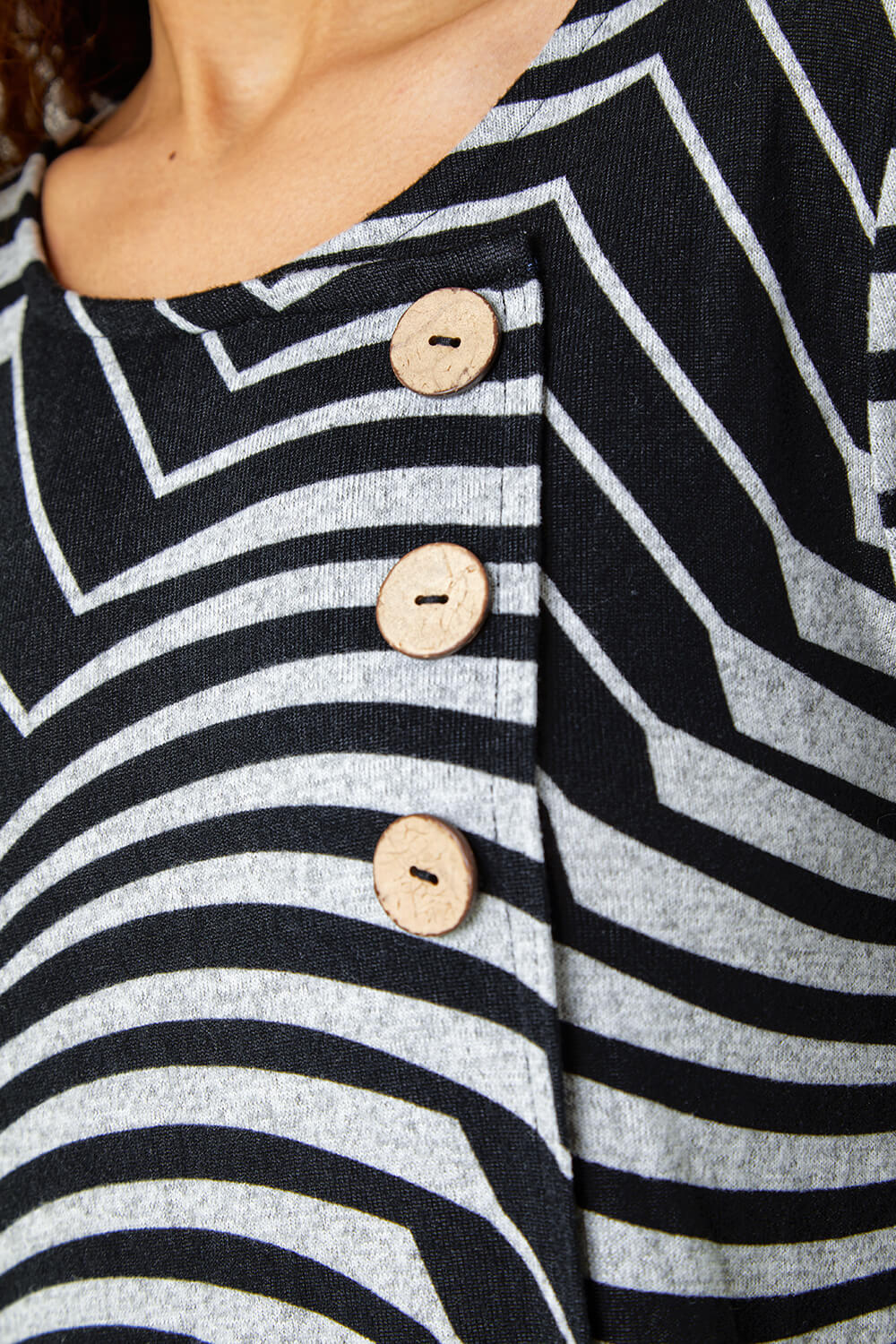 Grey Button Detail Geometric Stretch Top, Image 5 of 5