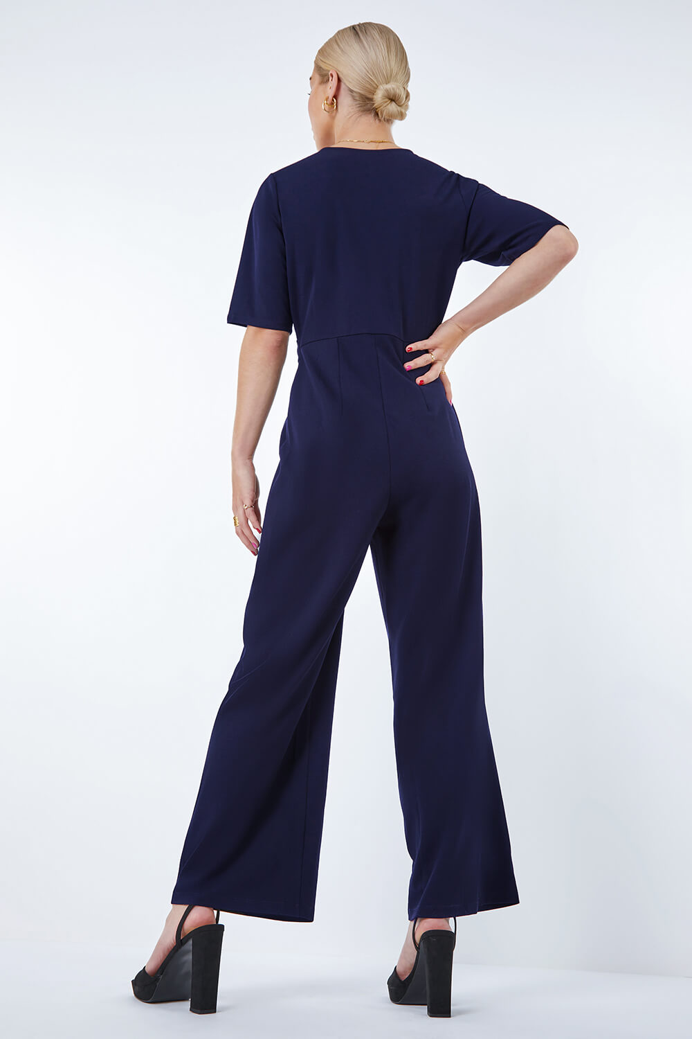 Navy  Gathered Wrap Stretch Jumpsuit , Image 3 of 5