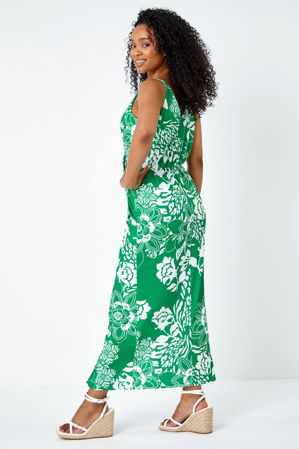 Green Petite Floral Knot Stretch Maxi Dress, Image 3 of 5