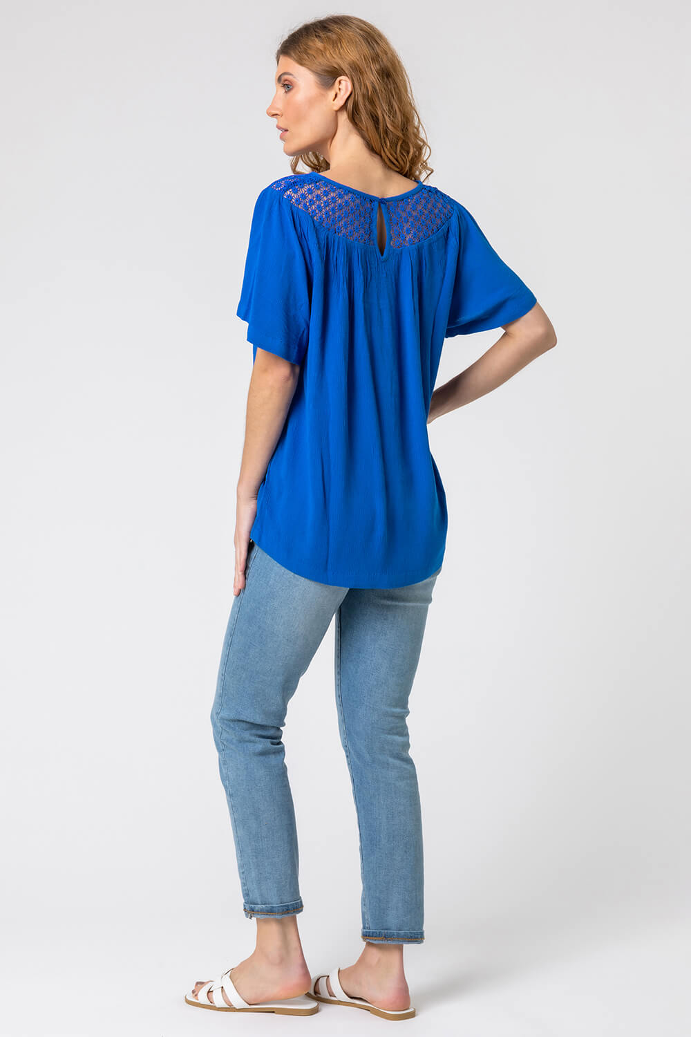 Royal Blue Lace Panel Tunic Top, Image 2 of 5