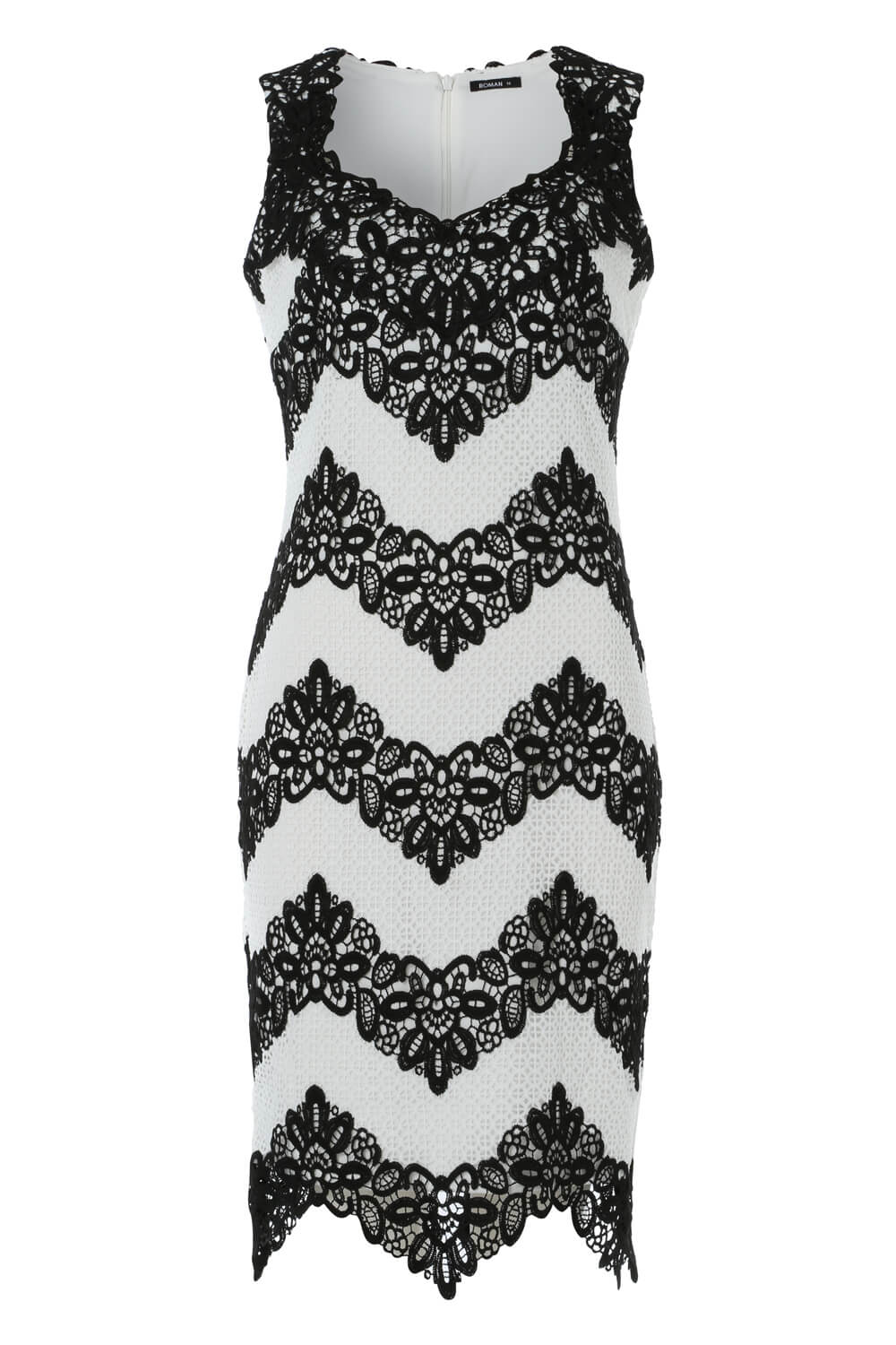 White Contrast Lace Fitted Dress, Image 5 of 5