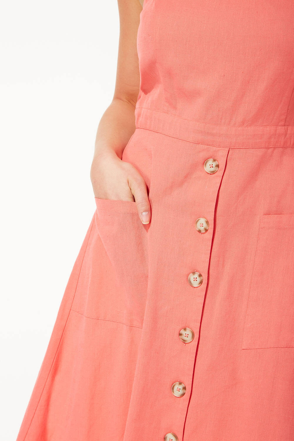 CORAL Fit and Flare Button Dress, Image 4 of 5
