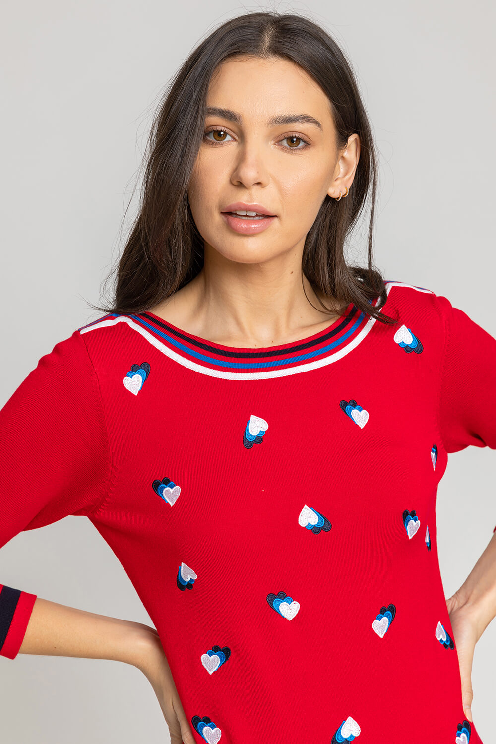 Red Heart Embroidered Stripe Print Jumper, Image 4 of 4
