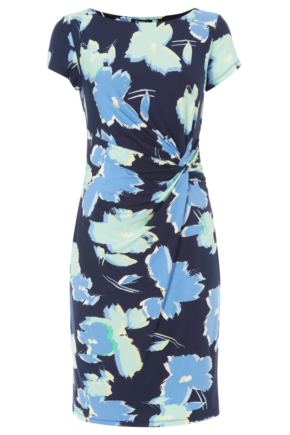 Navy  Floral Print Side Twist Dress, Image 4 of 4