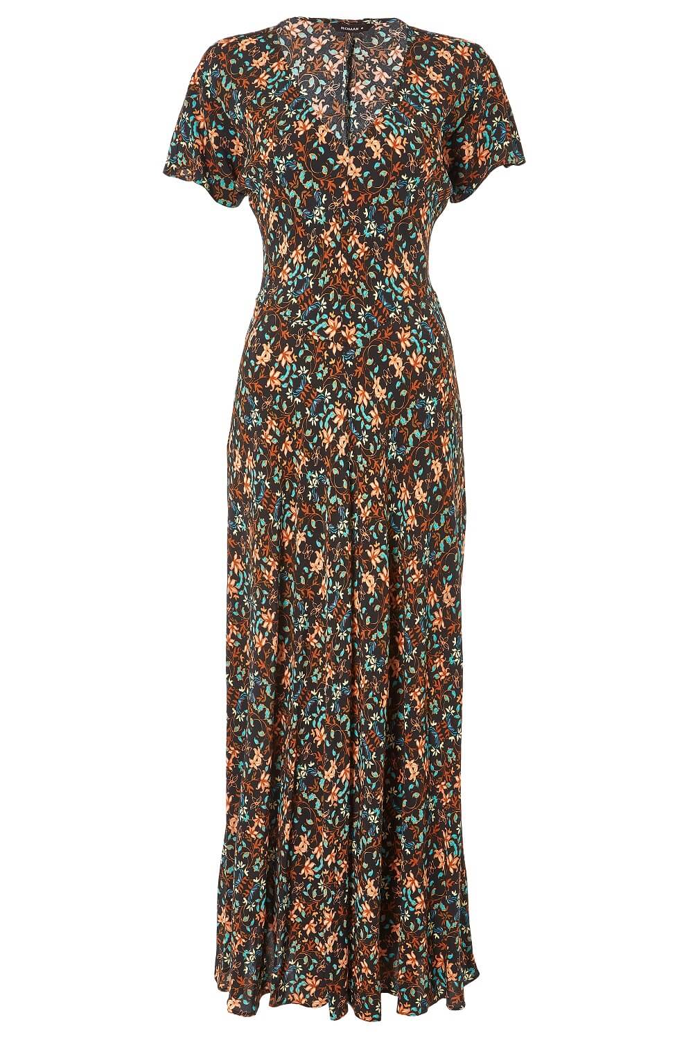 Floral Bias Cut Maxi Dress in Black - Roman Originals UK