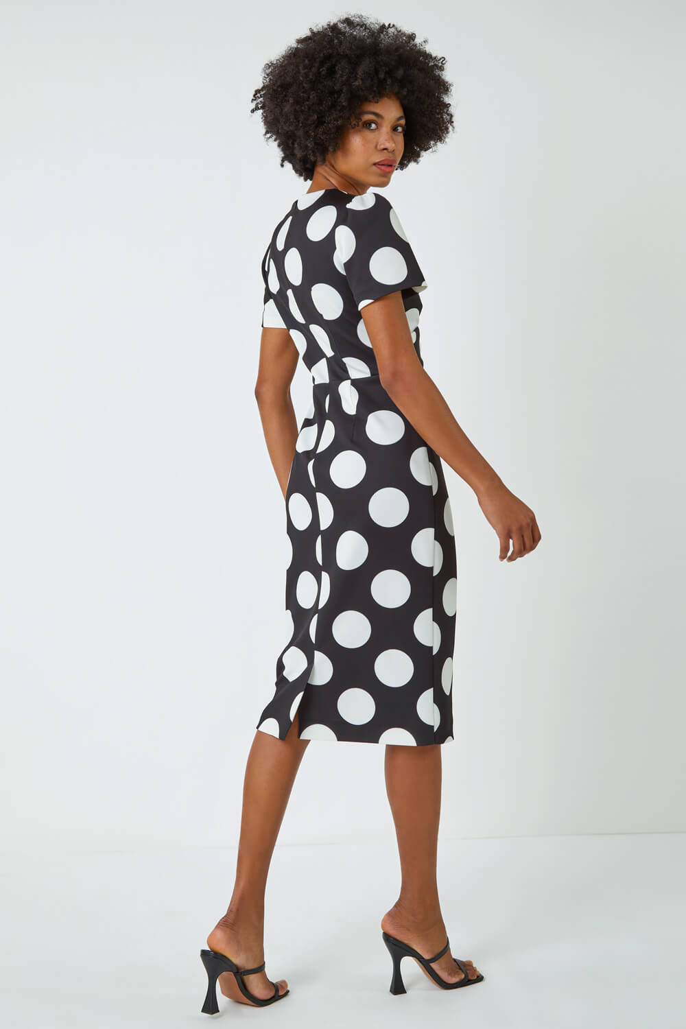 Black Polka Dot Premium Stretch Midi Twist Dress, Image 3 of 5