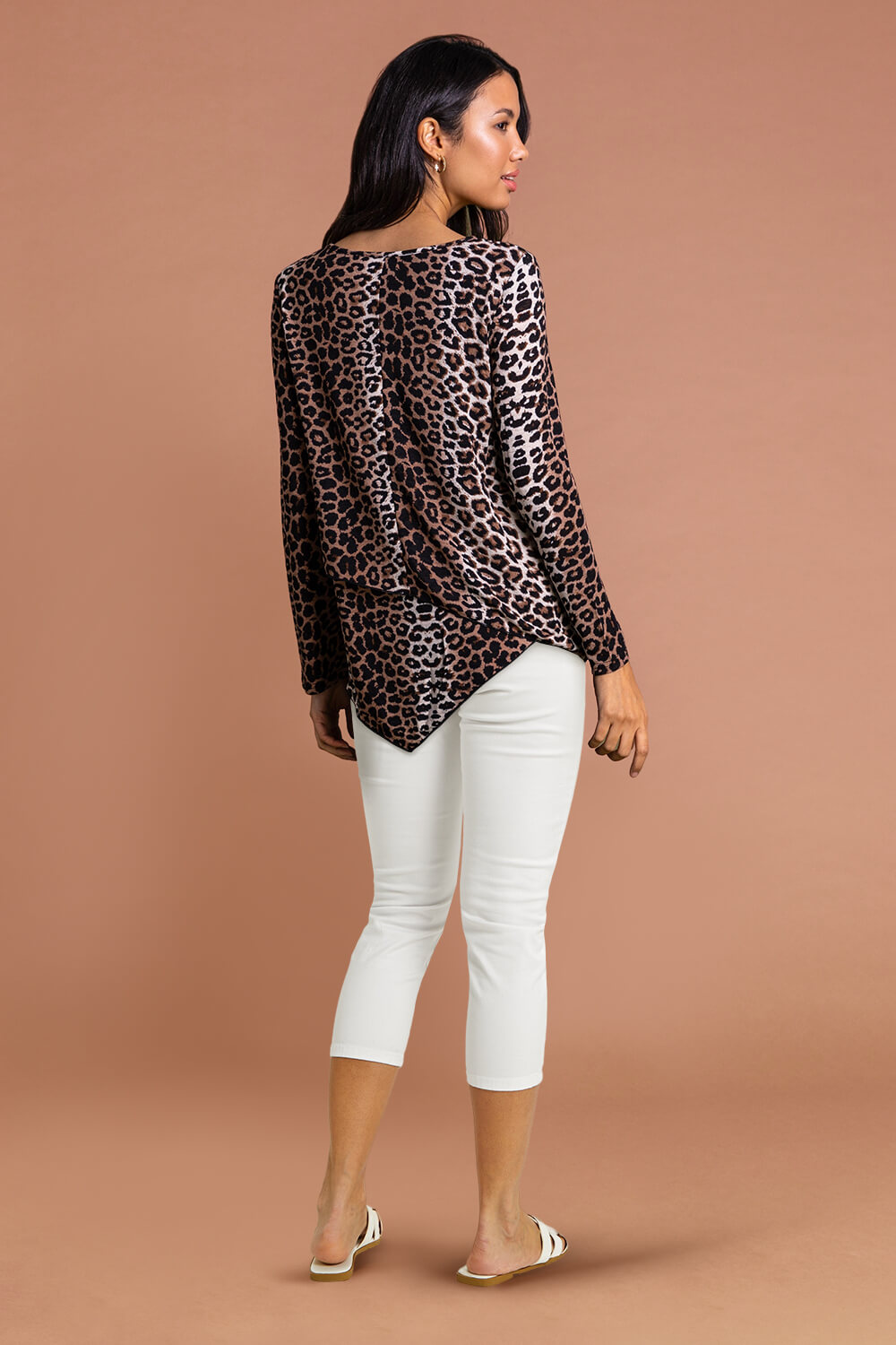 Brown Animal Leopard Print Layered Asymmetric Top , Image 3 of 4