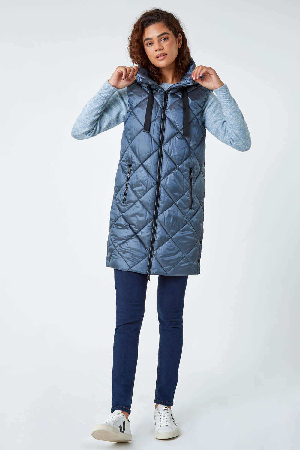 Steel Blue Diamond Quilted Padded Gilet, Image 2 of 5