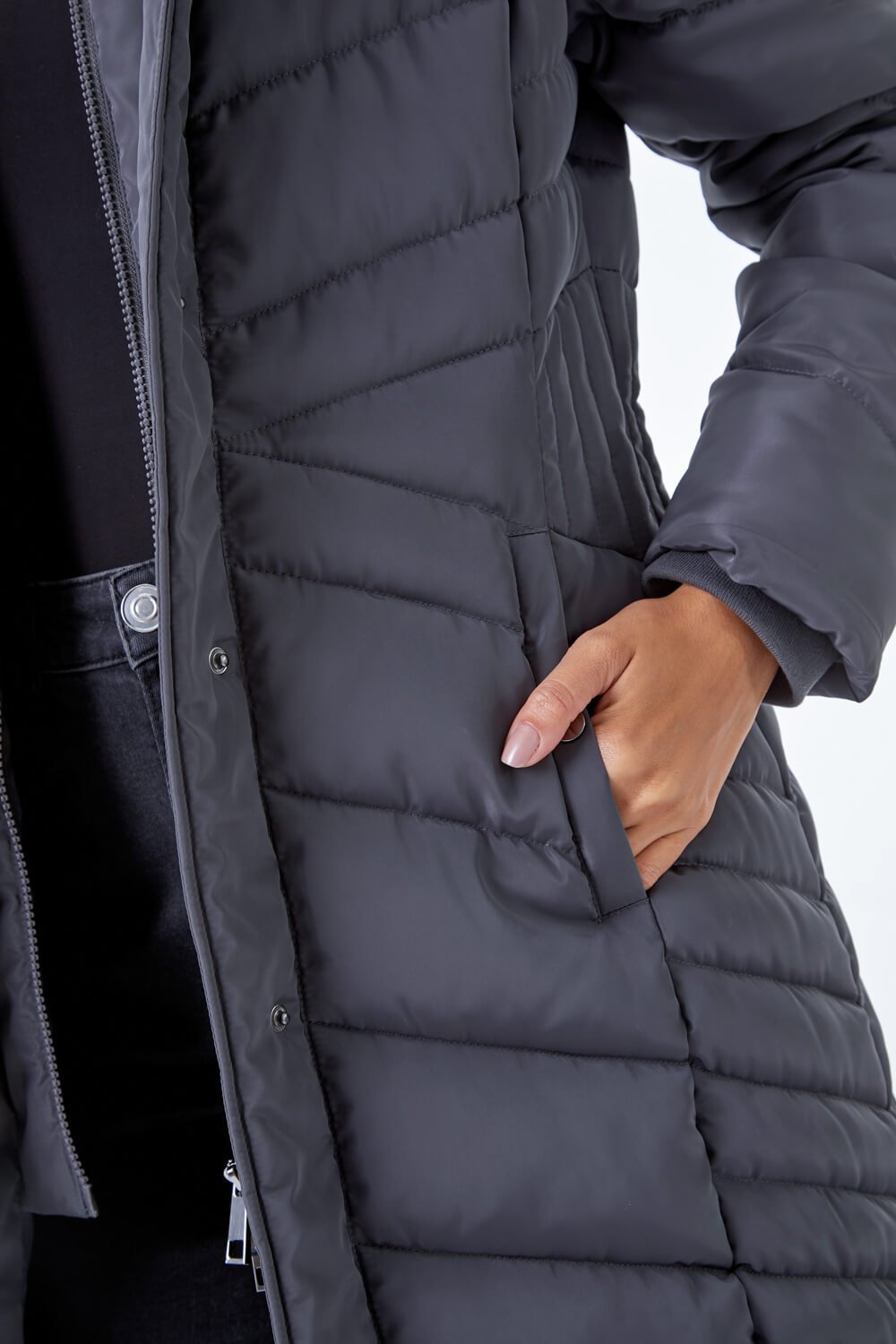 Charcoal Hooded Quilted Coat, Image 5 of 5