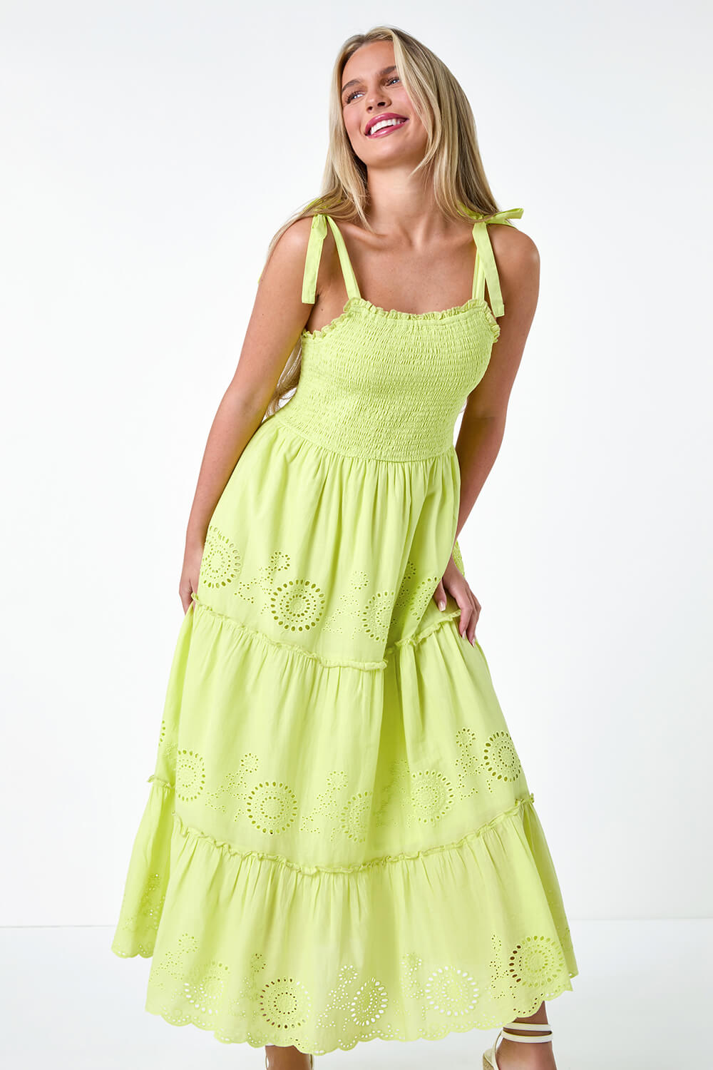 Petite Cotton Broderie Tiered Maxi Dress