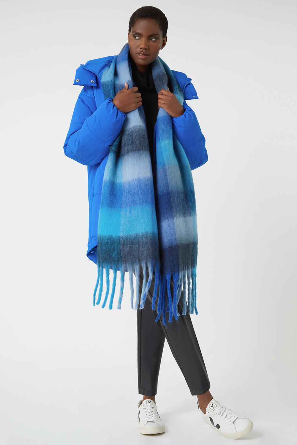 Blue Check Print Blanket Scarf, Image 4 of 5