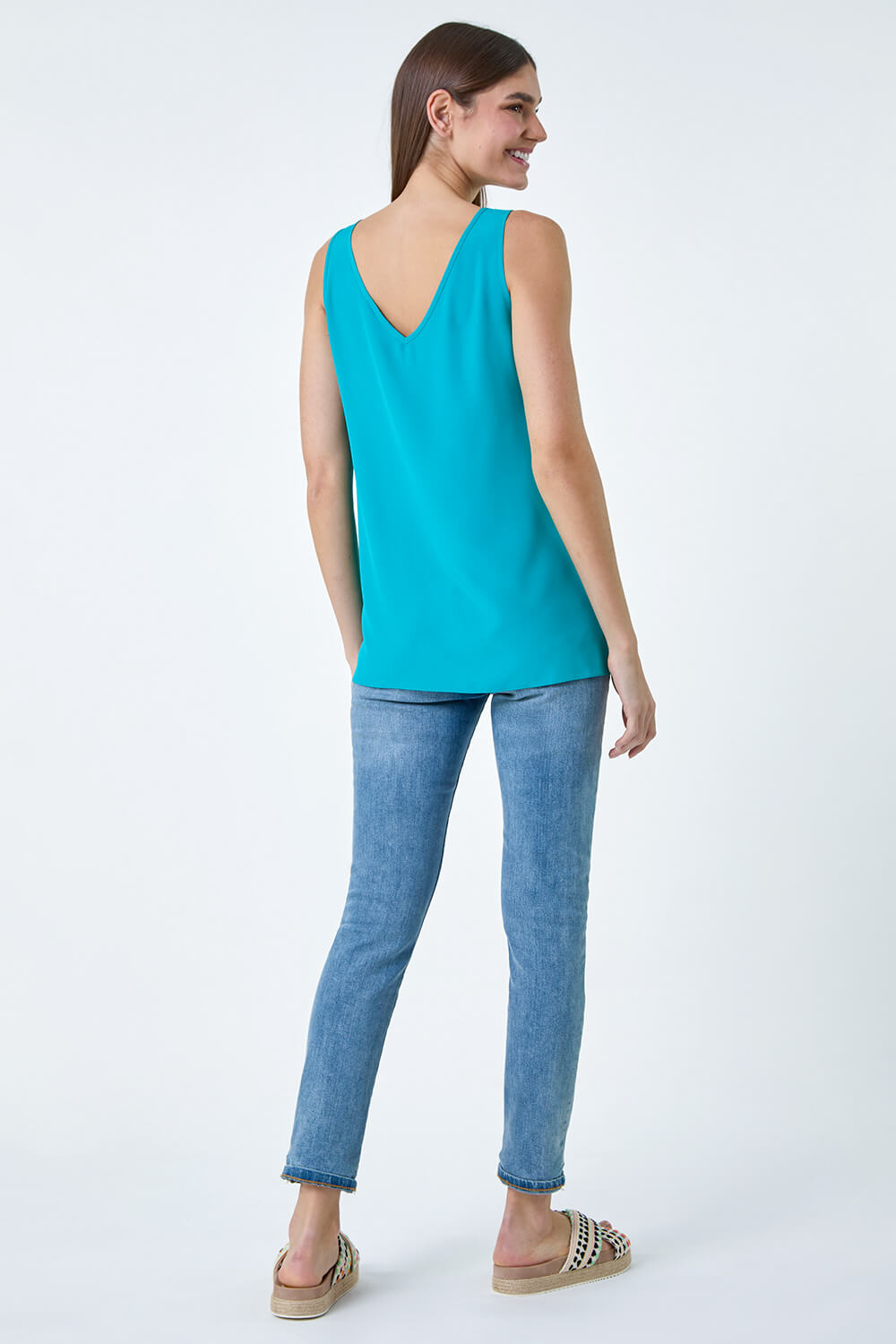 Teal Button Front Sleeveless Top, Image 3 of 5