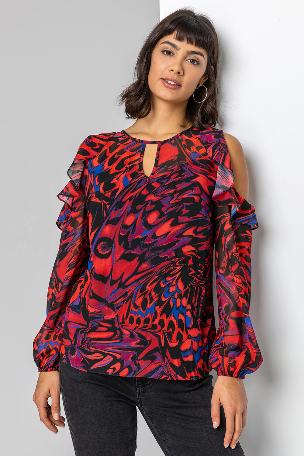 Abstract Butterfly Print Blouse