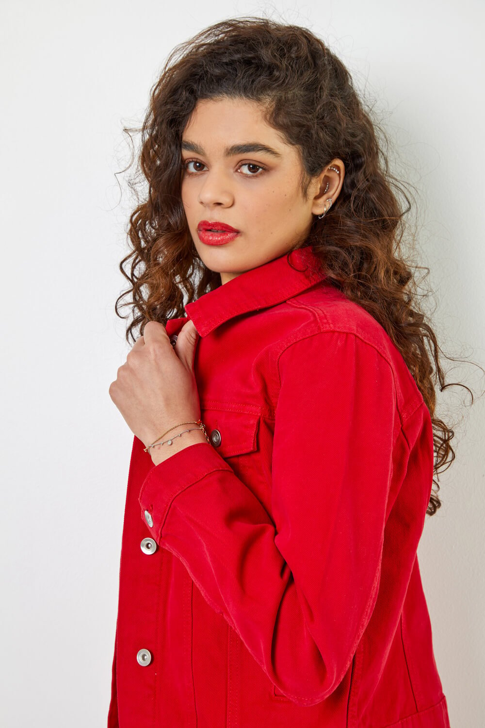 Red Classic Cotton Denim Jacket, Image 4 of 5
