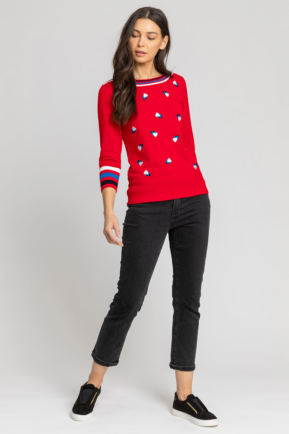 Red Heart Embroidered Stripe Print Jumper, Image 3 of 4