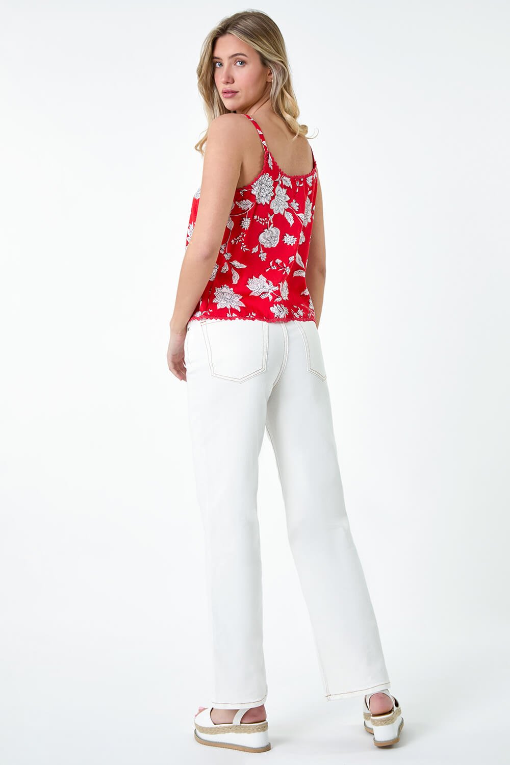 CORAL Ditsy Floral Lace Trim Top, Image 3 of 5