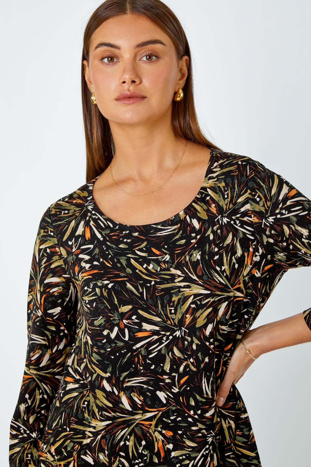 Natural  Leaf Asymmetric Layer Stretch Top, Image 4 of 5
