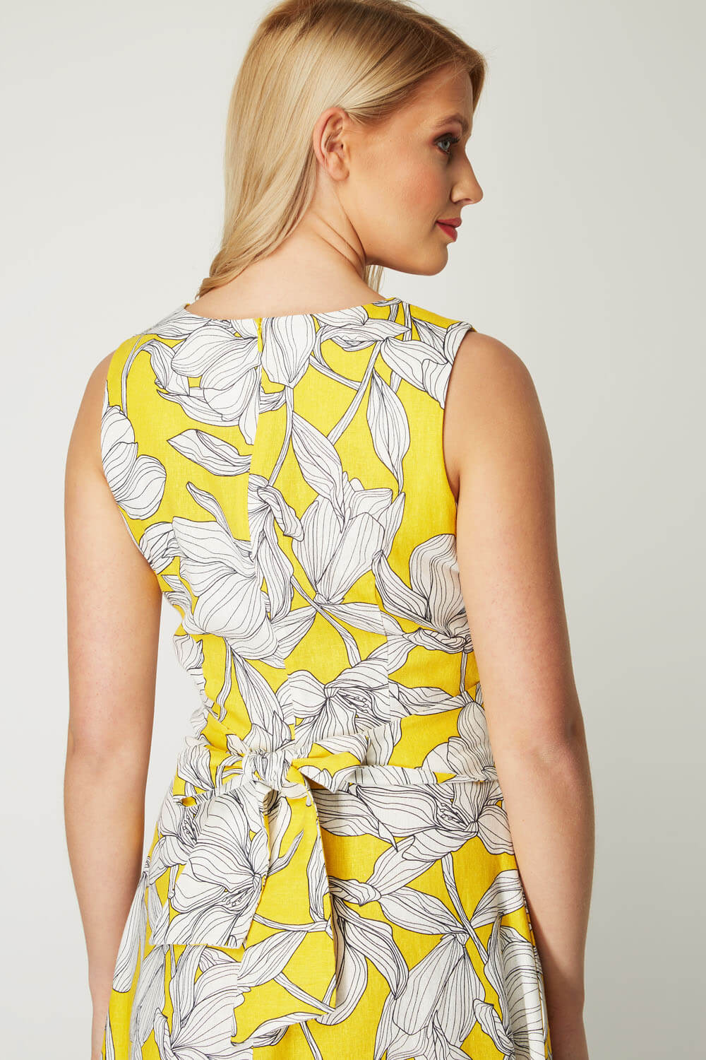 Yellow Floral Tie Waist Dress, Image 4 of 5
