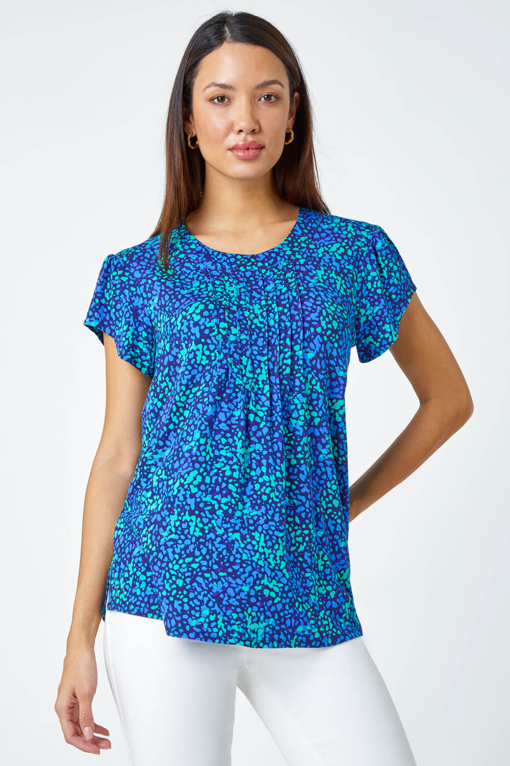 Ditsy Spot Print Pleated Stretch Top
