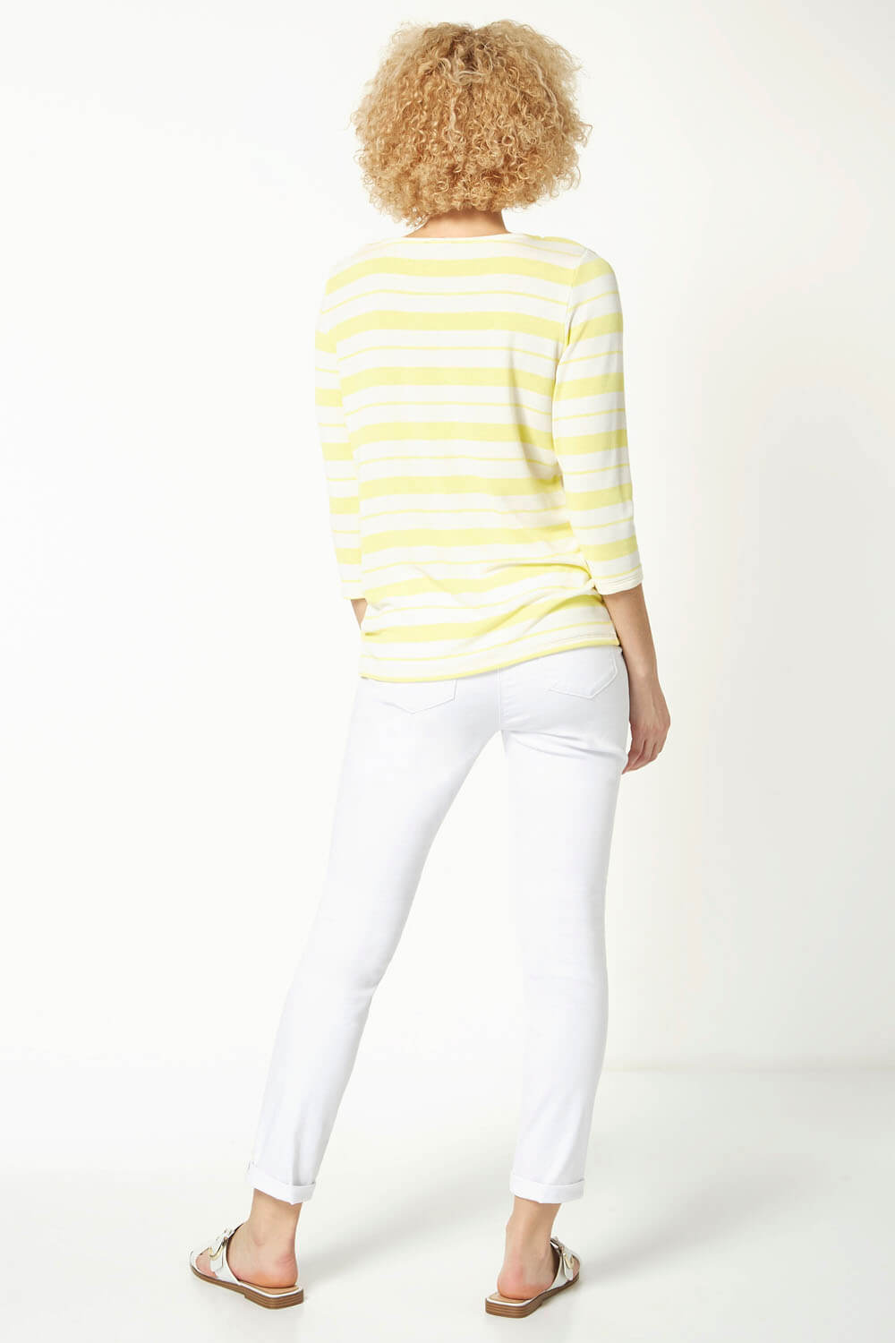 Yellow Abstract Stripe Twist Front Top, Image 3 of 5