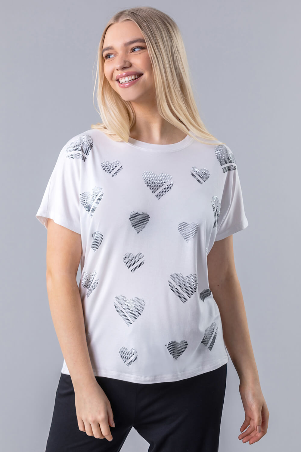 White Embellished Heart Lounge Top, Image 3 of 4