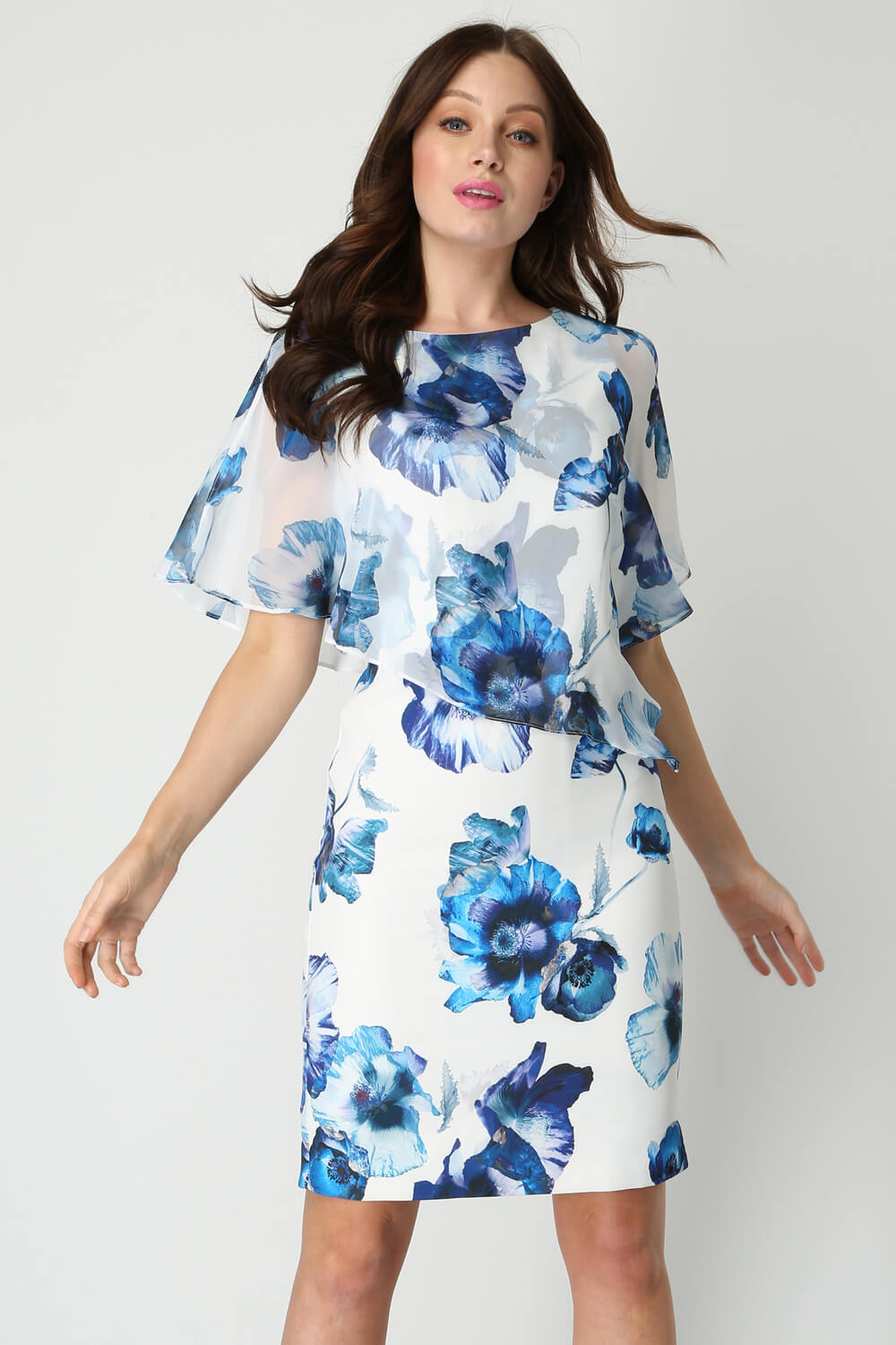 Floral Overlay Split Sleeve Dress