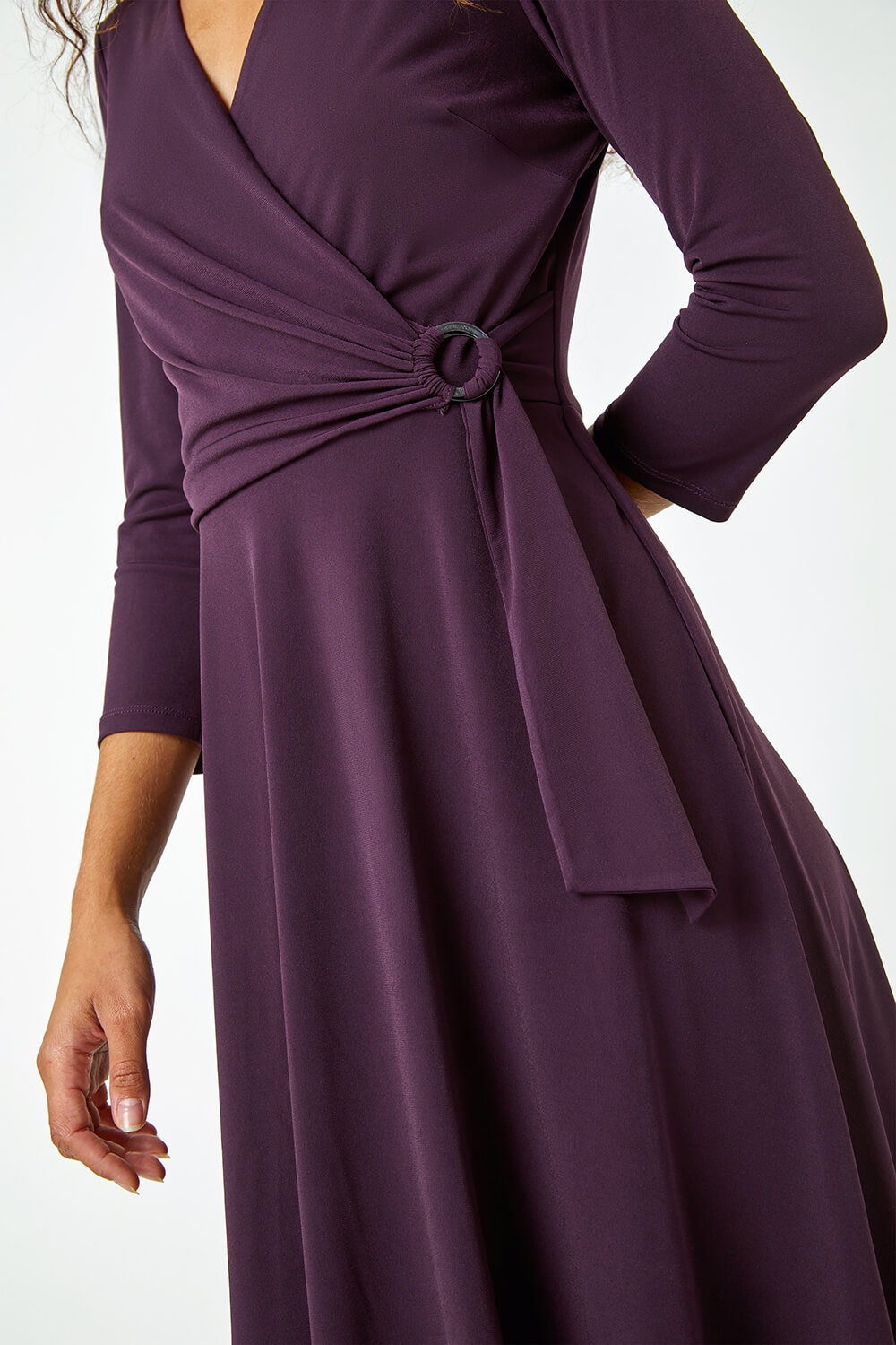Aubergine Ring Buckle Wrap Stretch Dress, Image 5 of 5
