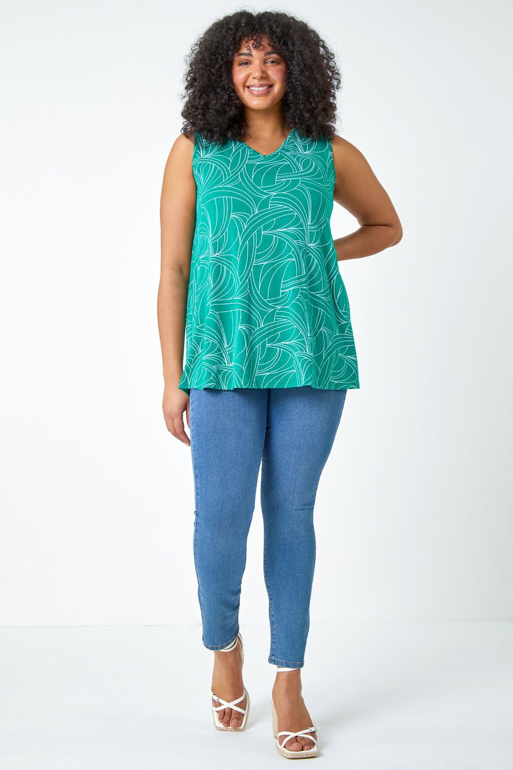 Green Curve Abstract Swirl Stretch Vest Top, Image 2 of 6