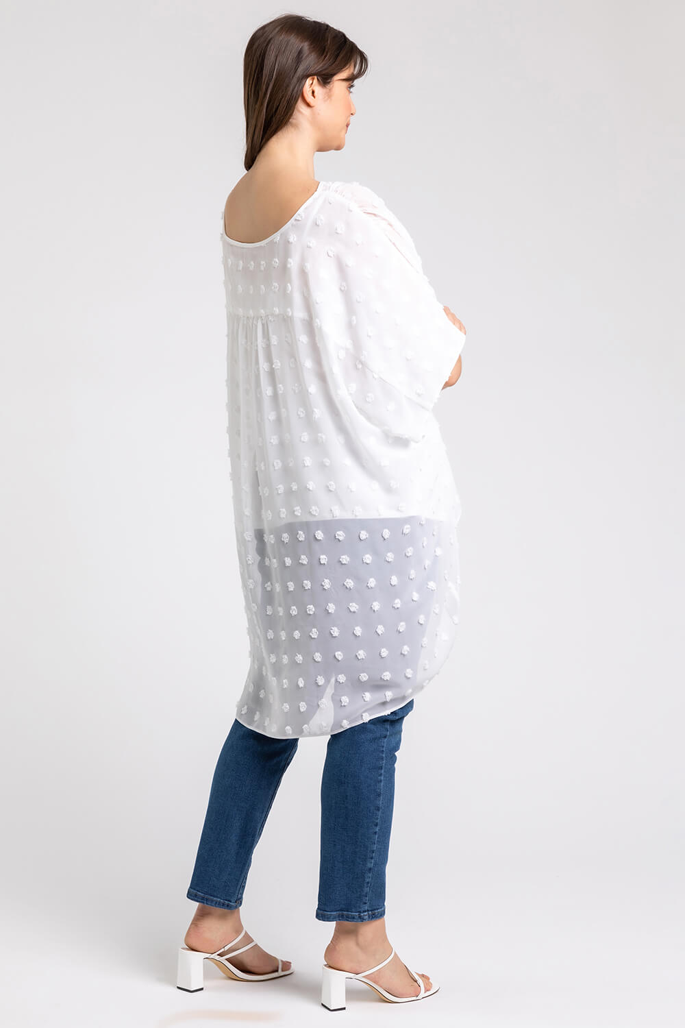 Ivory  Curve Textured Spot Overlay Top, Image 2 of 4