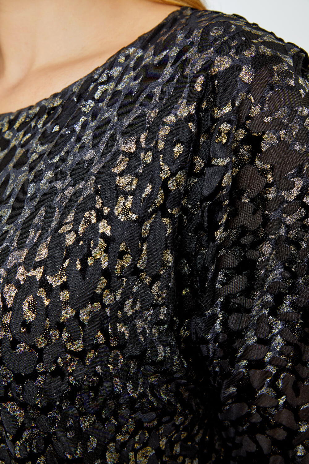 Black Shimmer Leopard Print Velvet Dress, Image 5 of 5