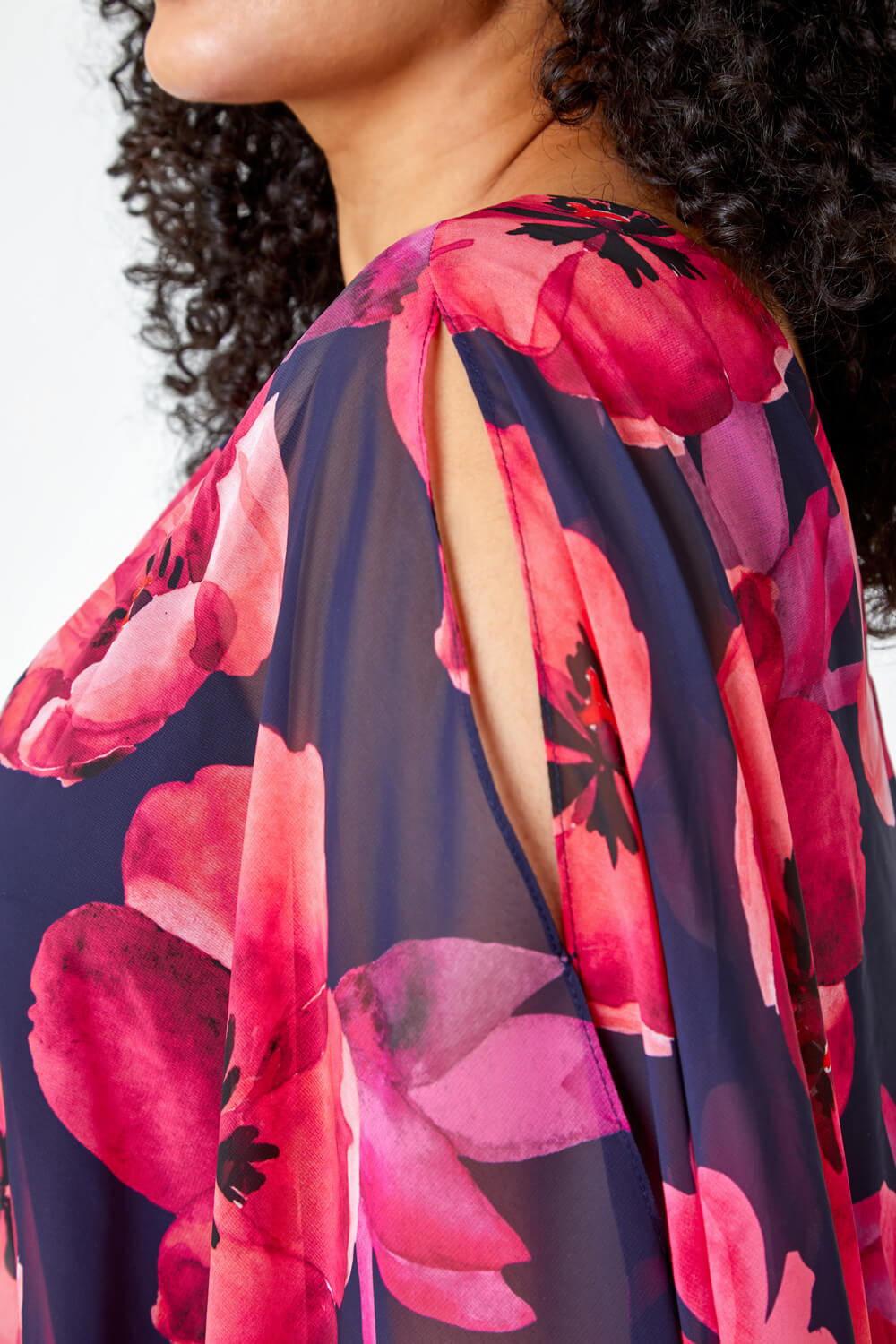 PINK Curve Floral Print Chiffon Overlay Top, Image 5 of 5