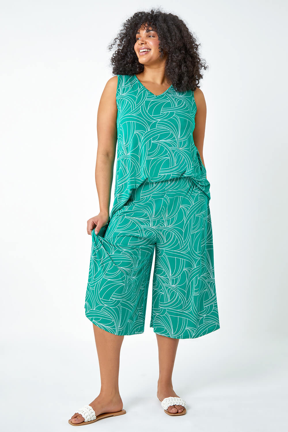 Green Curve Abstract Swirl Stretch Vest Top, Image 4 of 6