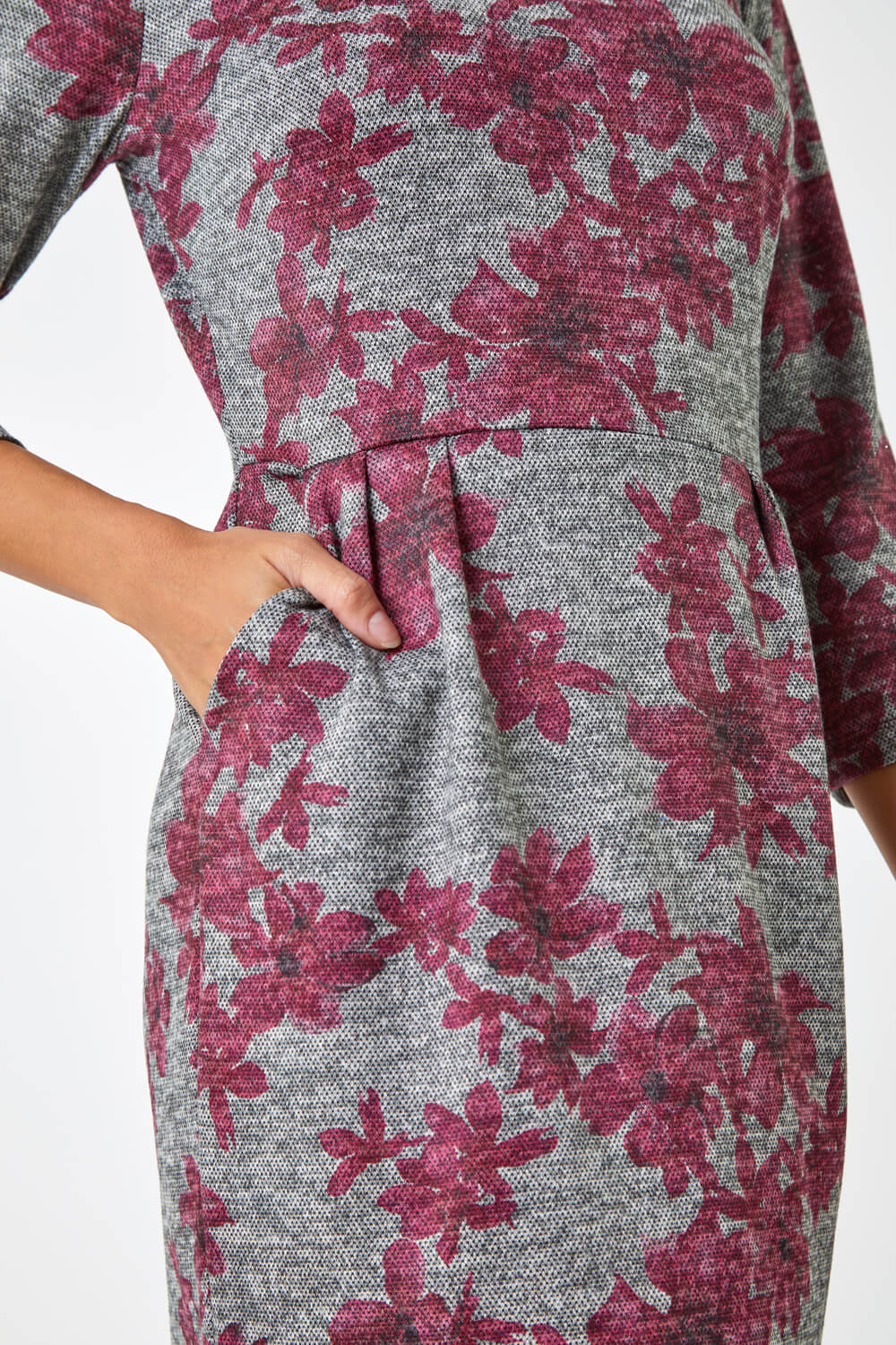PINK Floral Print Pocket Stretch Dress , Image 5 of 5