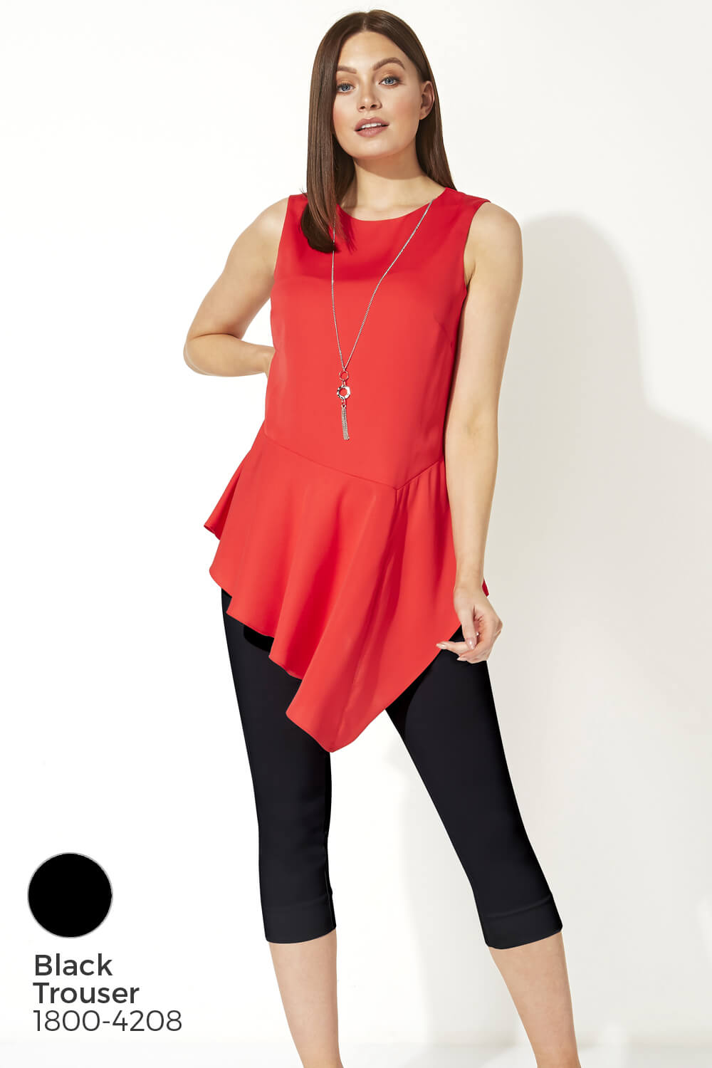 Red Asymmetric Necklace Peplum Top, Image 6 of 8