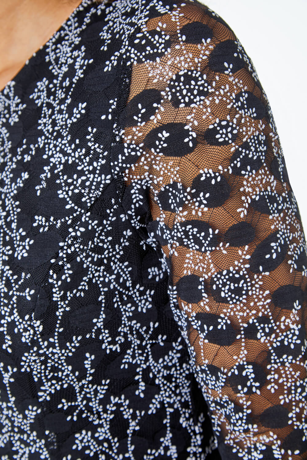 Black Petite Ditsy Floral Print Dress, Image 5 of 5